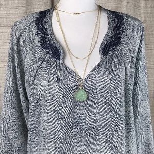 Hanover V-Neck Blue and White Blouse